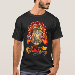 Maine Coon Cat Turkey Happy Thanksgiving T-Shirt