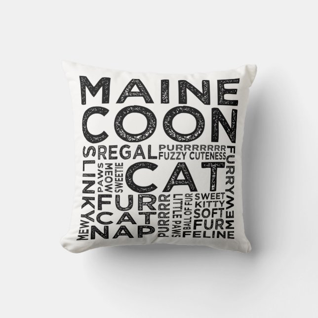 Maine Coon Cat Typography Cushion (Front)