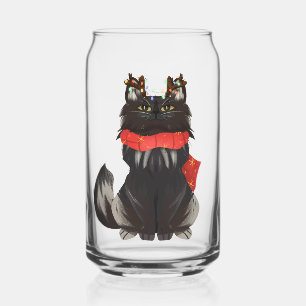 Maine Coon Cat with Christmas Decorations Can Glass