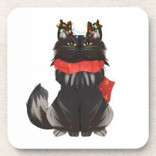 Maine Coon Cat with Christmas Decorations Coaster