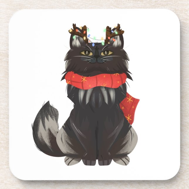 Maine Coon Cat with Christmas Decorations Coaster (Front)