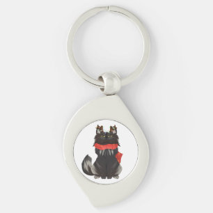 Maine Coon Cat with Christmas Decorations Key Ring