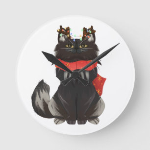 Maine Coon Cat with Christmas Decorations Round Clock