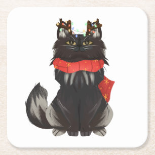 Maine Coon Cat with Christmas Decorations Square Paper Coaster