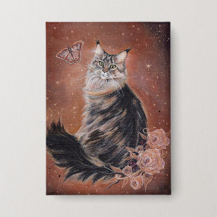 Maine coon cat with flowers art by Renee