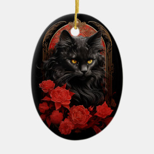 Maine Coon cat with flowers Ceramic Ornament