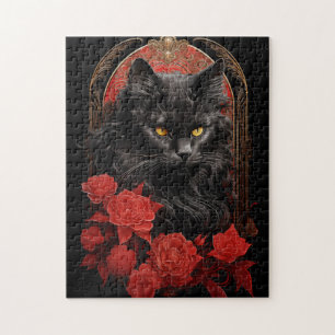 Maine Coon cat with flowers Jigsaw Puzzle