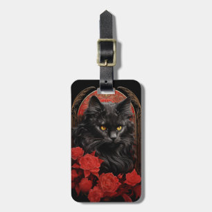 Maine Coon cat with flowers Luggage Tag