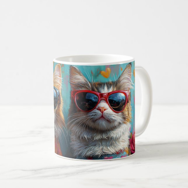 Maine Coon Cat with Heart Roses Valentine's Day Coffee Mug (Front Right)