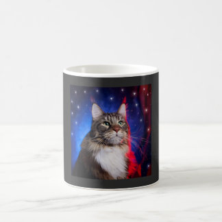 Maine Coon Cat With Red White Blue Aura And Stars Coffee Mug