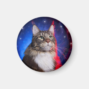 Maine Coon Cat With Red White Blue Aura And Stars Magnet