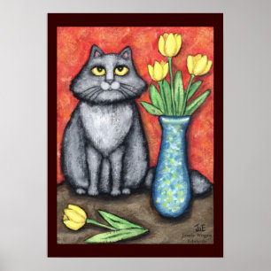 Maine Coon Cat With Tulips Art Print
