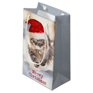 Maine Coon Christmas Cat In Snow Small Gift Bag