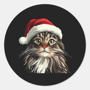 Maine coon, CHRISTMAS, kitty cat, kitty presents Classic Round Sticker