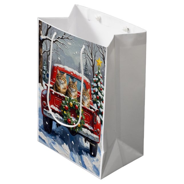 Maine Coon Christmas Red Truck Holiday Medium Gift Bag (Front Angled)