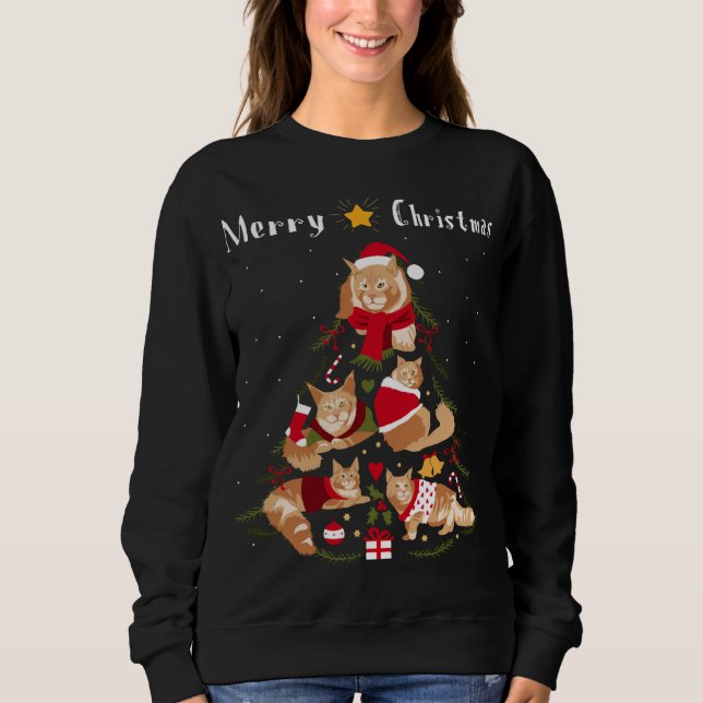 Maine Coon Christmas Tree Xmas Cat Lover Sweatshirt (Front)