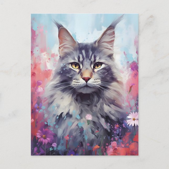 Maine Coon colourful watercolor artwork Postcard (Front)