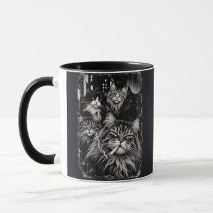 Maine Coon Crew Black and White Grunge Cat Art Mug