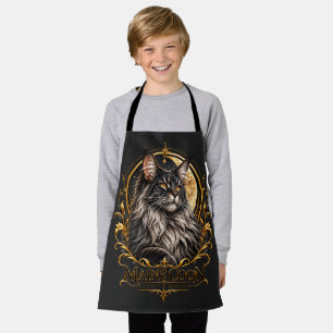 Maine Coon Gold Moon Ornate Cat Portrait Apron