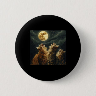 Maine Coon Howl At Moon Cat Lover 6 Cm Round Badge