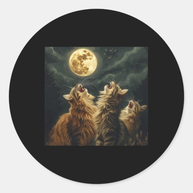 Maine Coon Howl At Moon Cat Lover  Classic Round Sticker (Front)