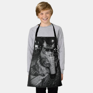 Maine Coon Iced Coffee Black and White Noir Art Apron