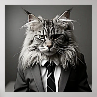 Maine Coon in a Black Suit and Tie Poster
