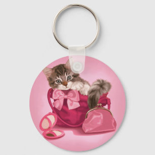 Maine coon in pink handbag key ring