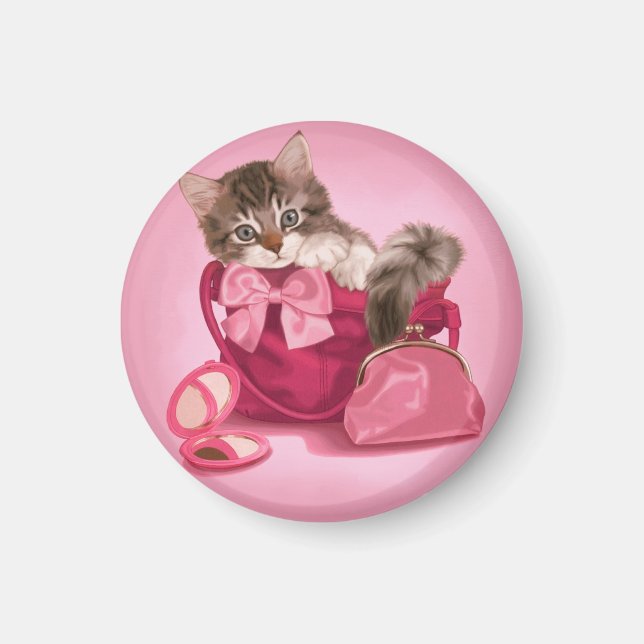 Maine coon in pink handbag magnet (Front)