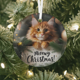Maine Coon Kitten Meowy Christmas Glass Ornament