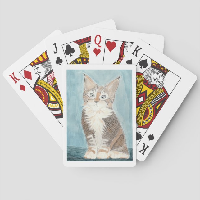 Maine Coon Kitten Original Watercolor Painting Playing Cards (Back)