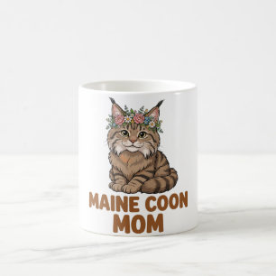 Maine Coon Mum — Fluffy Maine Coon with Flower Cro Coffee Mug