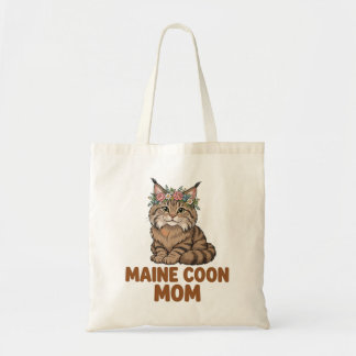 Maine Coon Mum — Fluffy Maine Coon with Flower Cro Tote Bag
