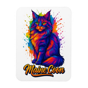 Maine Coon Pop Art Colourful Cat Illustration Magnet