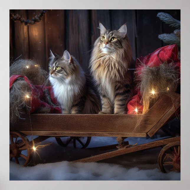 Maine Coon Snowy Sleigh Christmas Decor (Front)