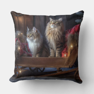 Maine Coon Snowy Sleigh Christmas Decor Cushion