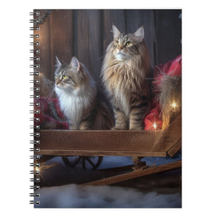 Maine Coon Snowy Sleigh Christmas Decor Notebook