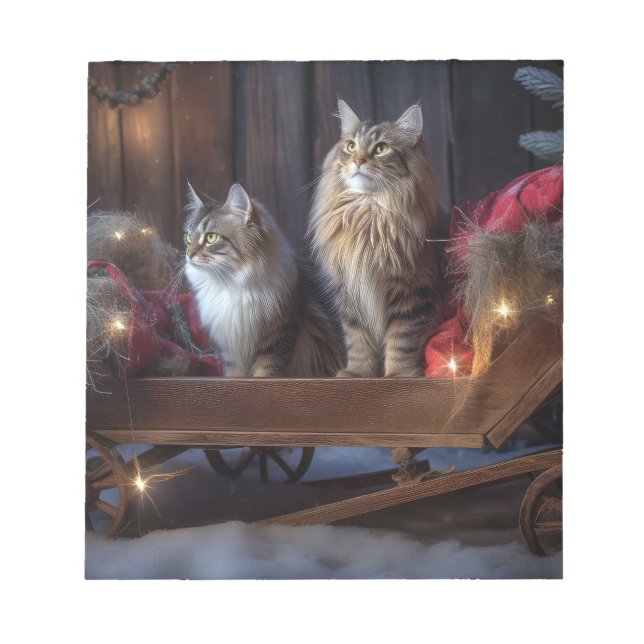 Maine Coon Snowy Sleigh Christmas Decor Notepad (Front)