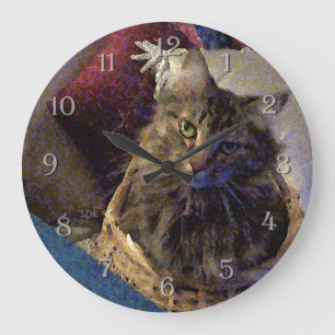 Maine Coon Tabby Cat Large Clock