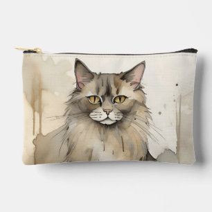 Maine Coon Watercolor Illustration Accessory Pouch