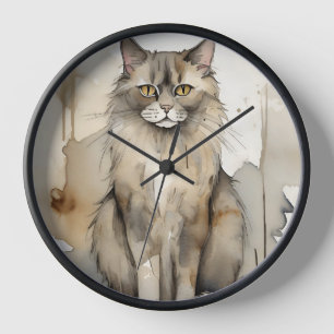 Maine Coon Watercolor Illustration Clock