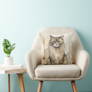 Maine Coon Watercolor Illustration Cushion
