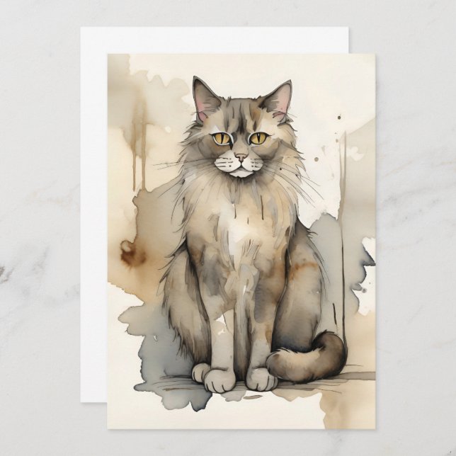 Maine Coon Watercolor Illustration Invitation (Front/Back)