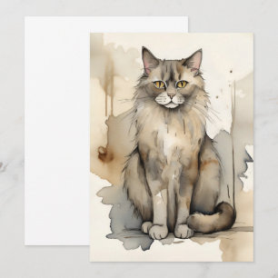 Maine Coon Watercolor Illustration Invitation
