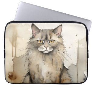 Maine Coon Watercolor Illustration Laptop Sleeve