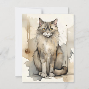 Maine Coon Watercolor Illustration Postcard