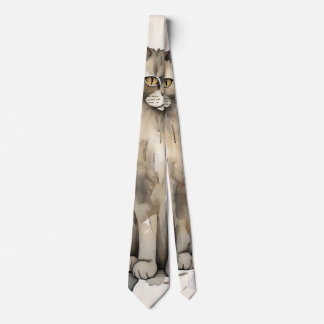 Maine Coon Watercolor Illustration Tie