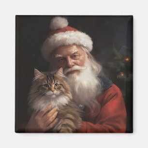Maine Coon With Santa Claus Festive Christmas Magnet