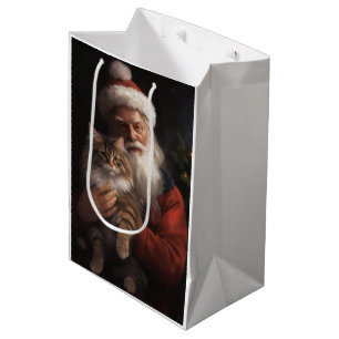 Maine Coon With Santa Claus Festive Christmas  Medium Gift Bag