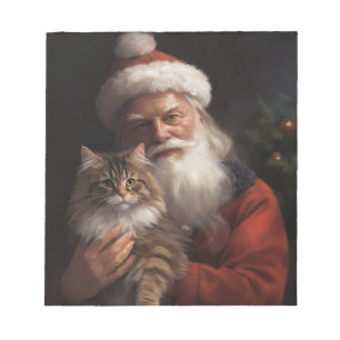 Maine Coon With Santa Claus Festive Christmas  Notepad